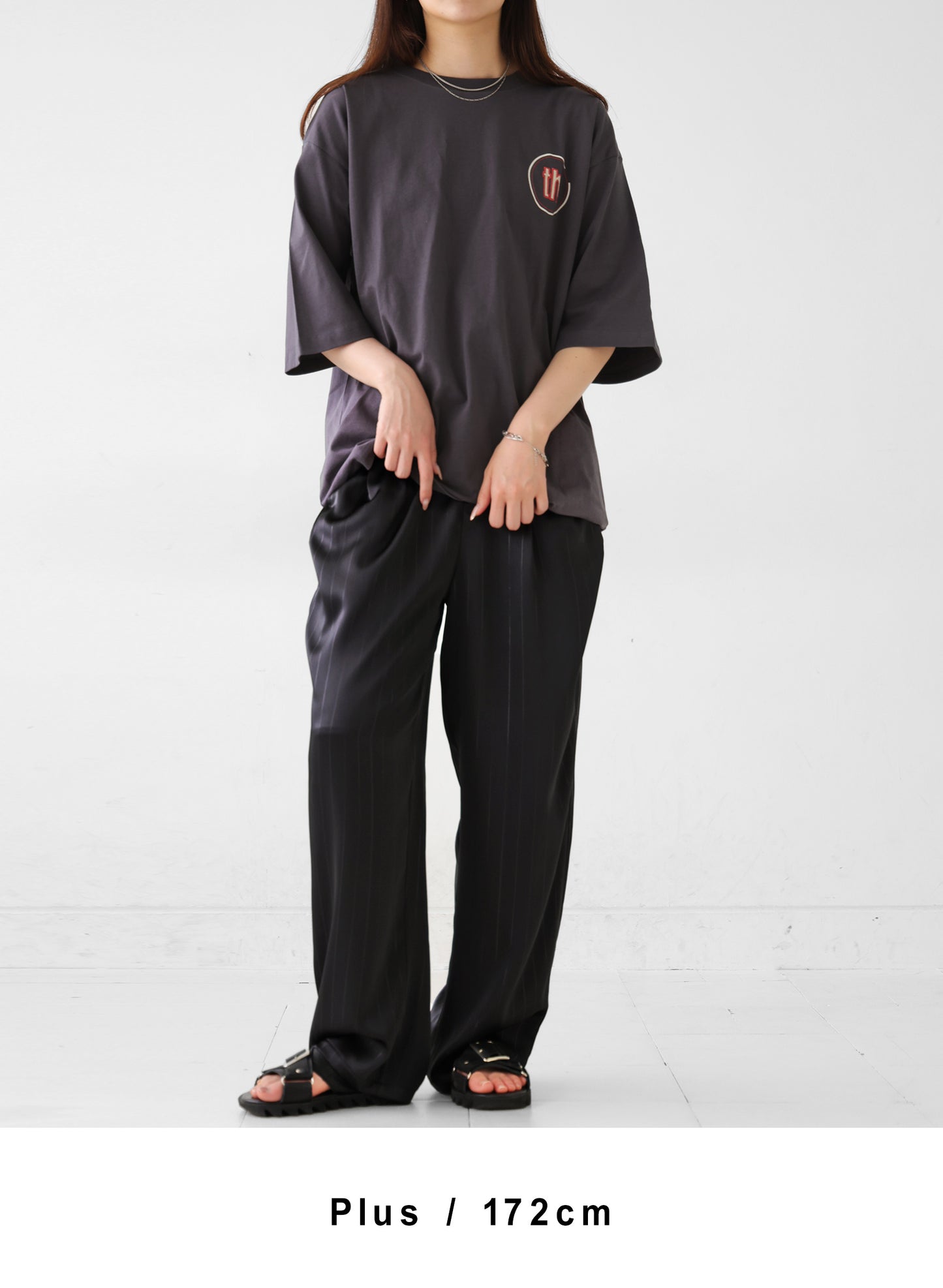 OWNth(オンス) ストライプワイドパンツ きれいめ レディース ブラック 黒