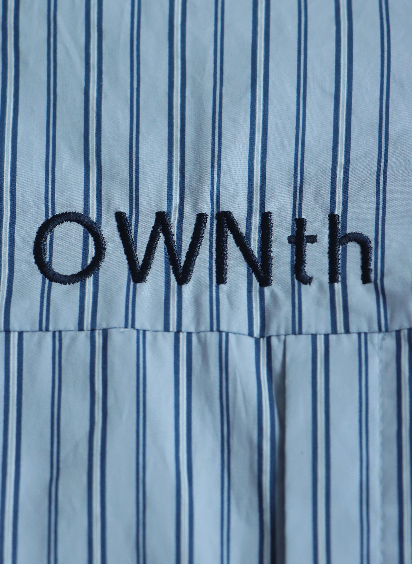 OWNth(オンス) デザイン切替ストライプシャツ きれいめ ユニセックス ブルー 青