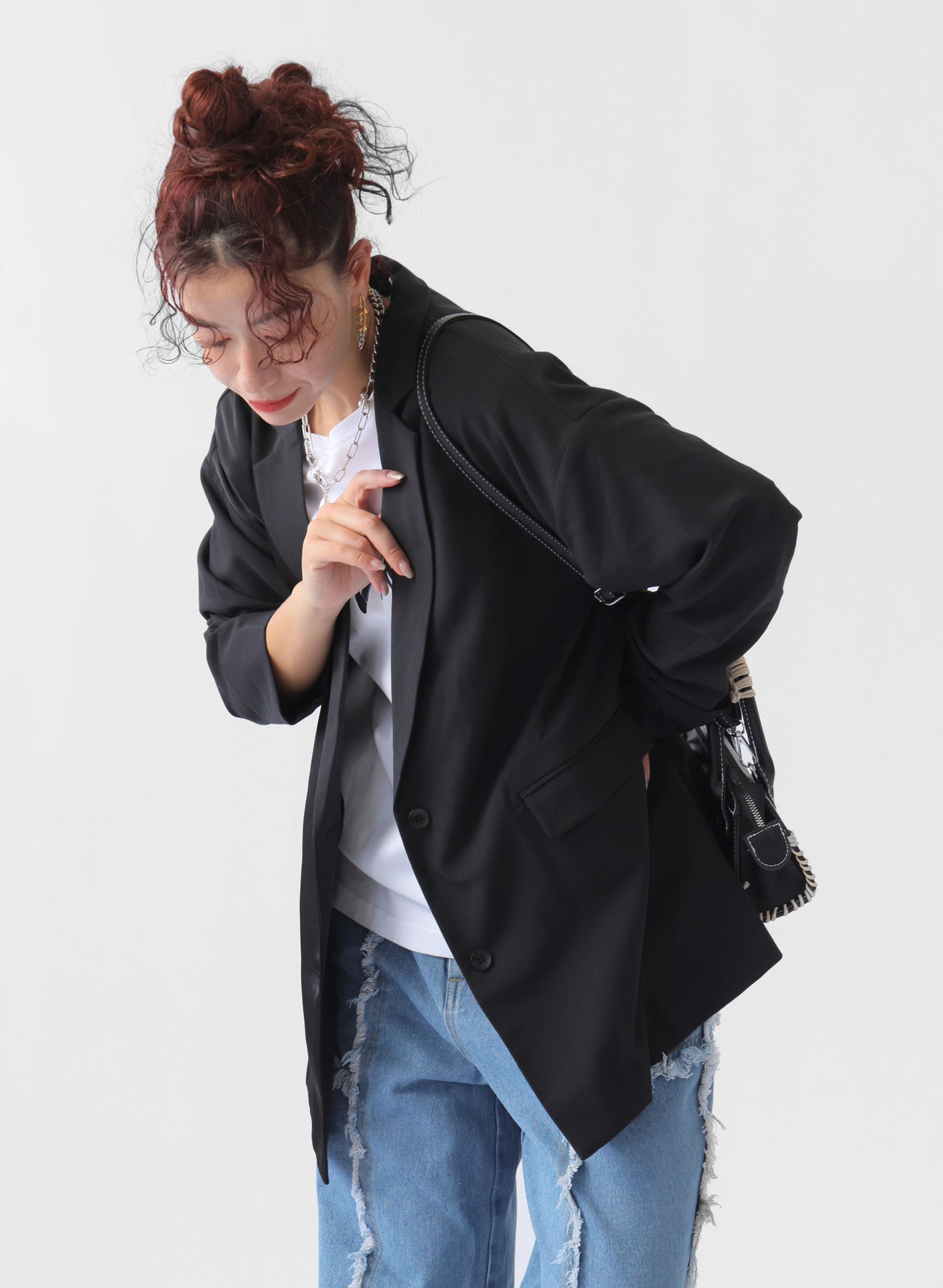 OWNth(オンス) バックデザイン切替ジャケット きれいめ レディース ブラック 黒
