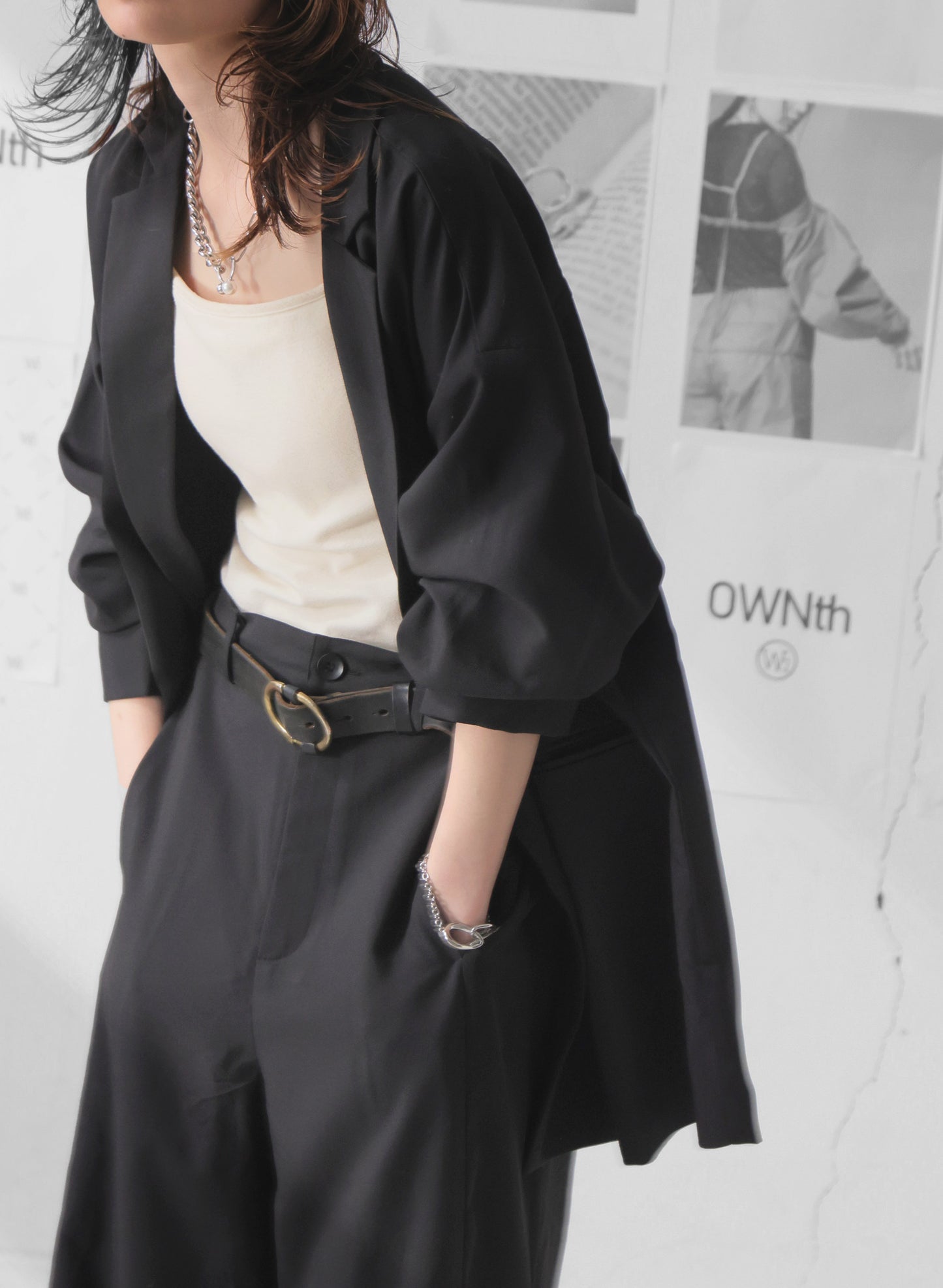 OWNth(オンス) ライン切替パンツ きれいめ レディース ブラック 黒