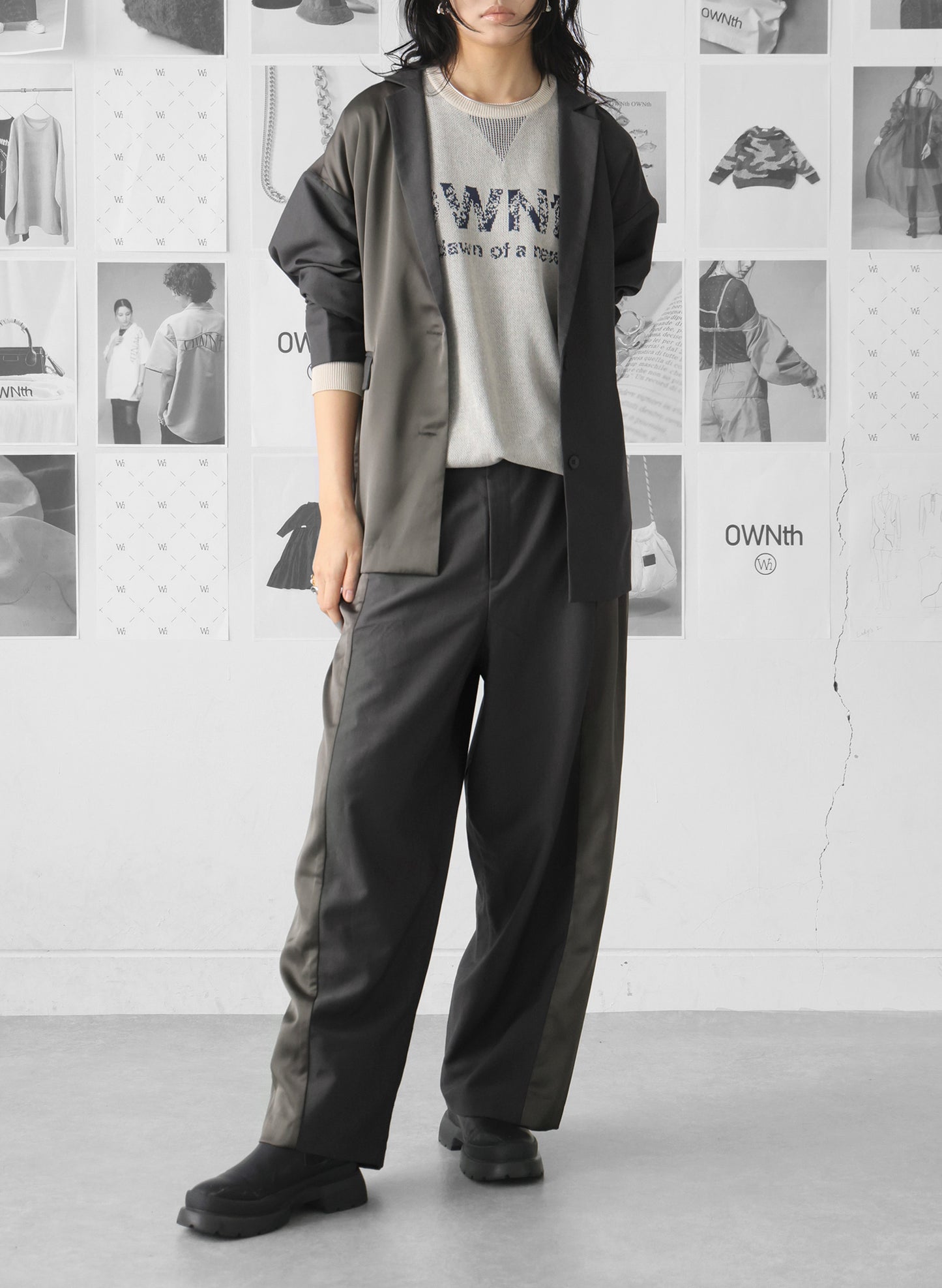 OWNth(オンス) ライン切替パンツ きれいめ レディース グレー