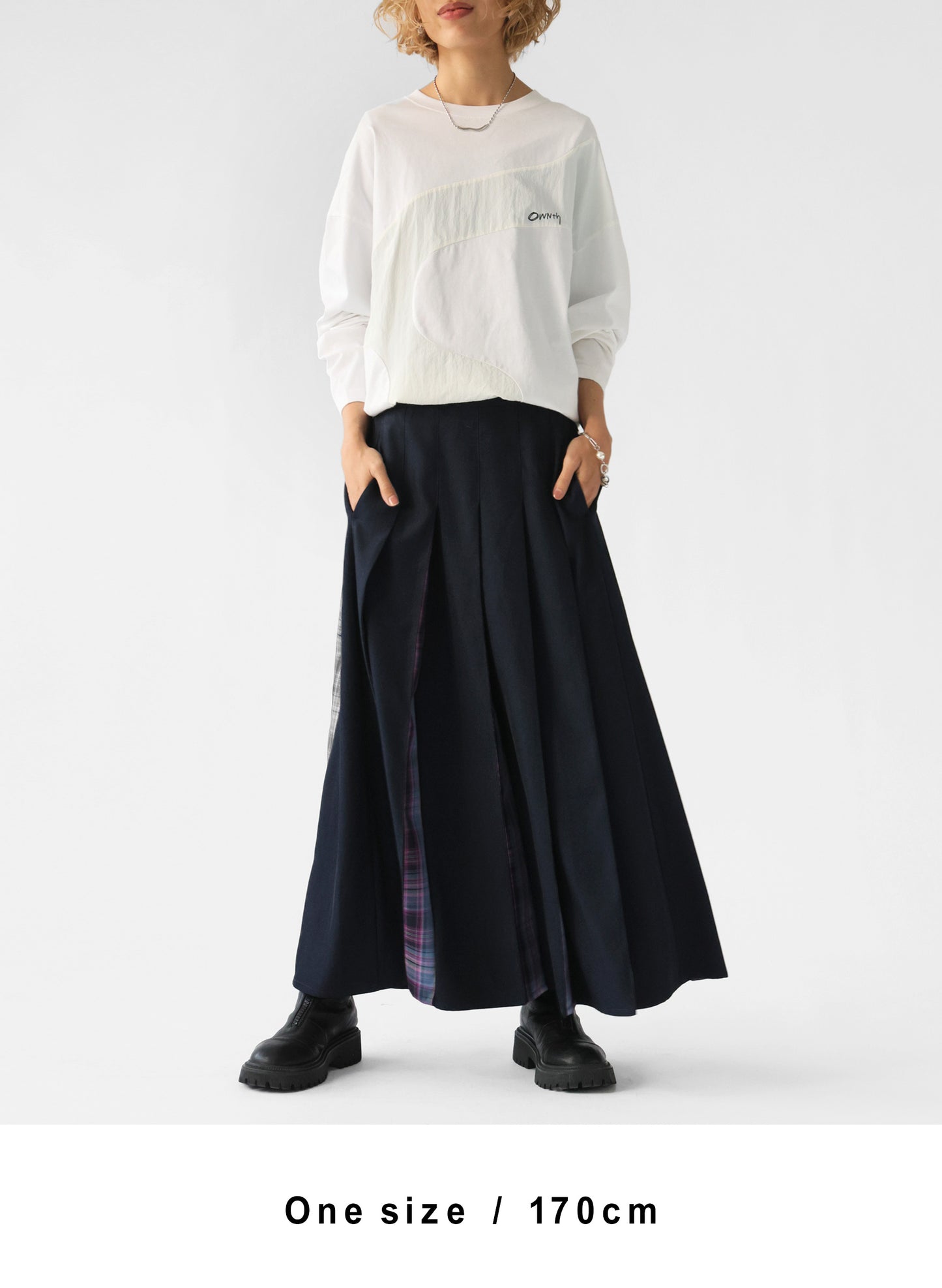 OWNth(オンス) チェック柄切替プリーツスカート きれいめ レディース ネイビー 紺