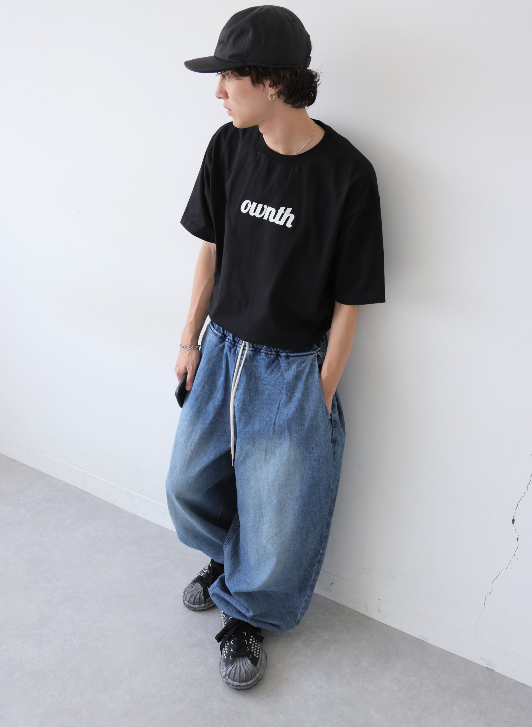 OWNth(オンス) 裾ドロストデザインデニムバルーンパンツ きれいめ ユニセックス ブルー