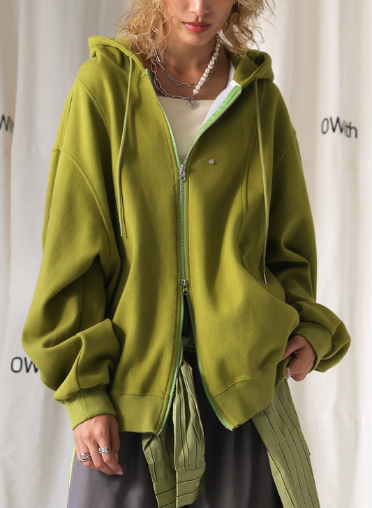 OWNth(オンス) ダブルジップフーディーパーカー きれいめ ユニセックス ライトグリーン 黄緑 緑 グリーン