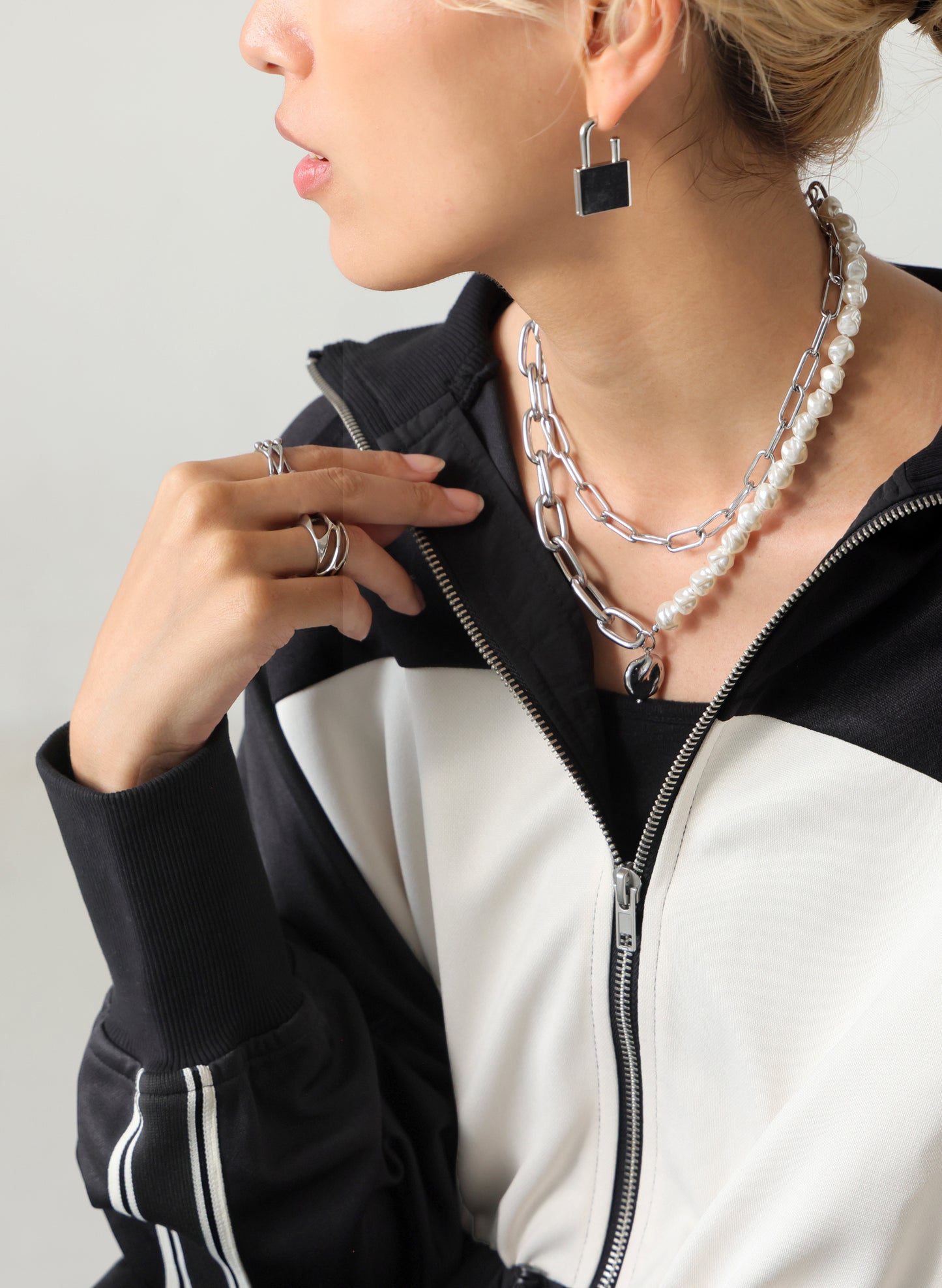 OWNth(オンス) パール×ボリュームチェーン2連ネックレス きれいめ レディース シルバー