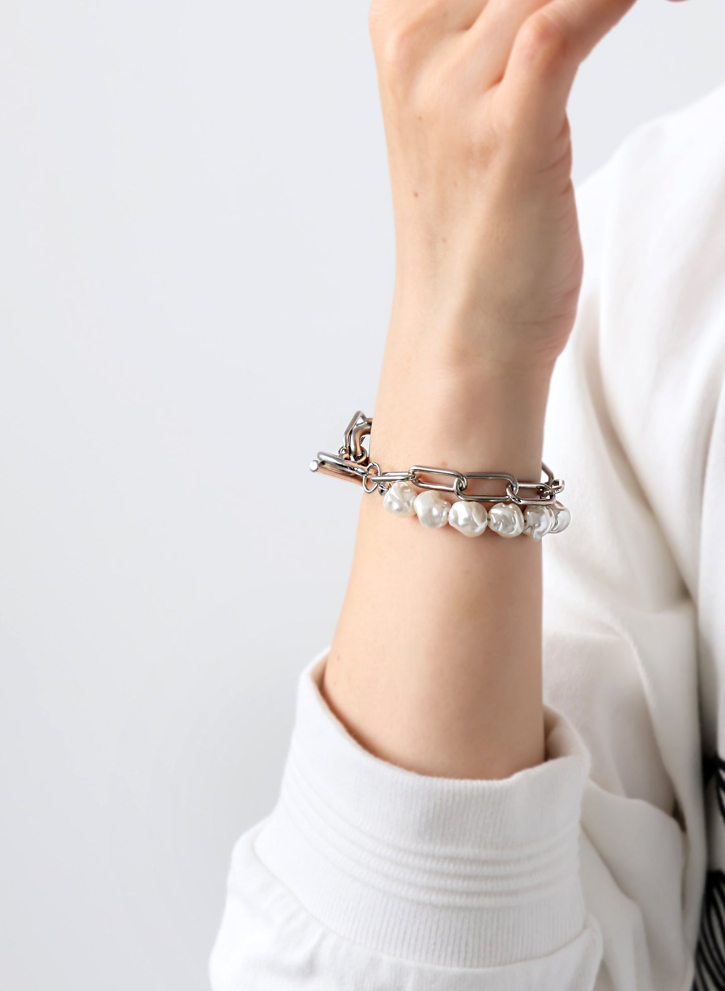 OWNth(オンス) パール×ボリュームチェーン2連ブレスレット きれいめ レディース シルバー