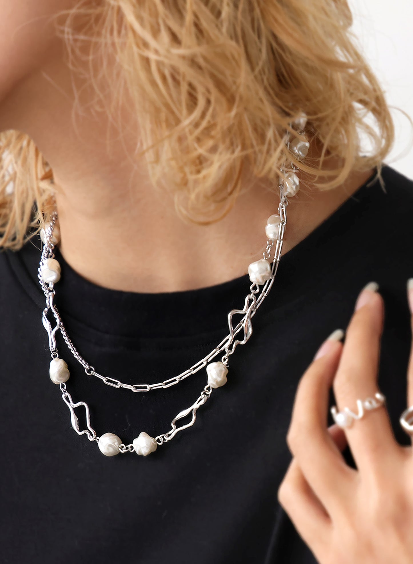 OWNth(オンス) パール×ミックスチェーンデザインネックレス きれいめ レディース シルバー