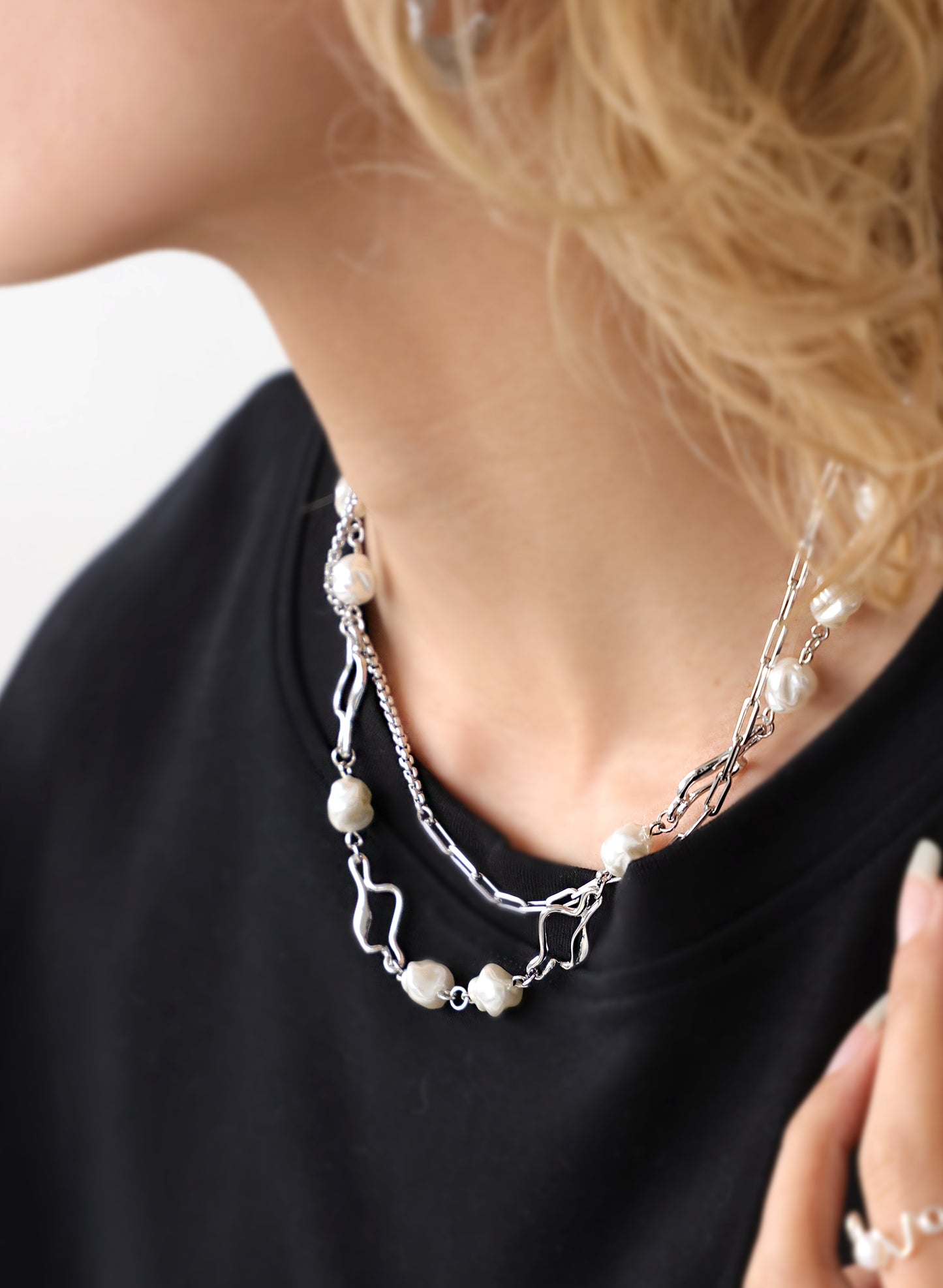 OWNth(オンス) パール×ミックスチェーンデザインネックレス きれいめ レディース シルバー