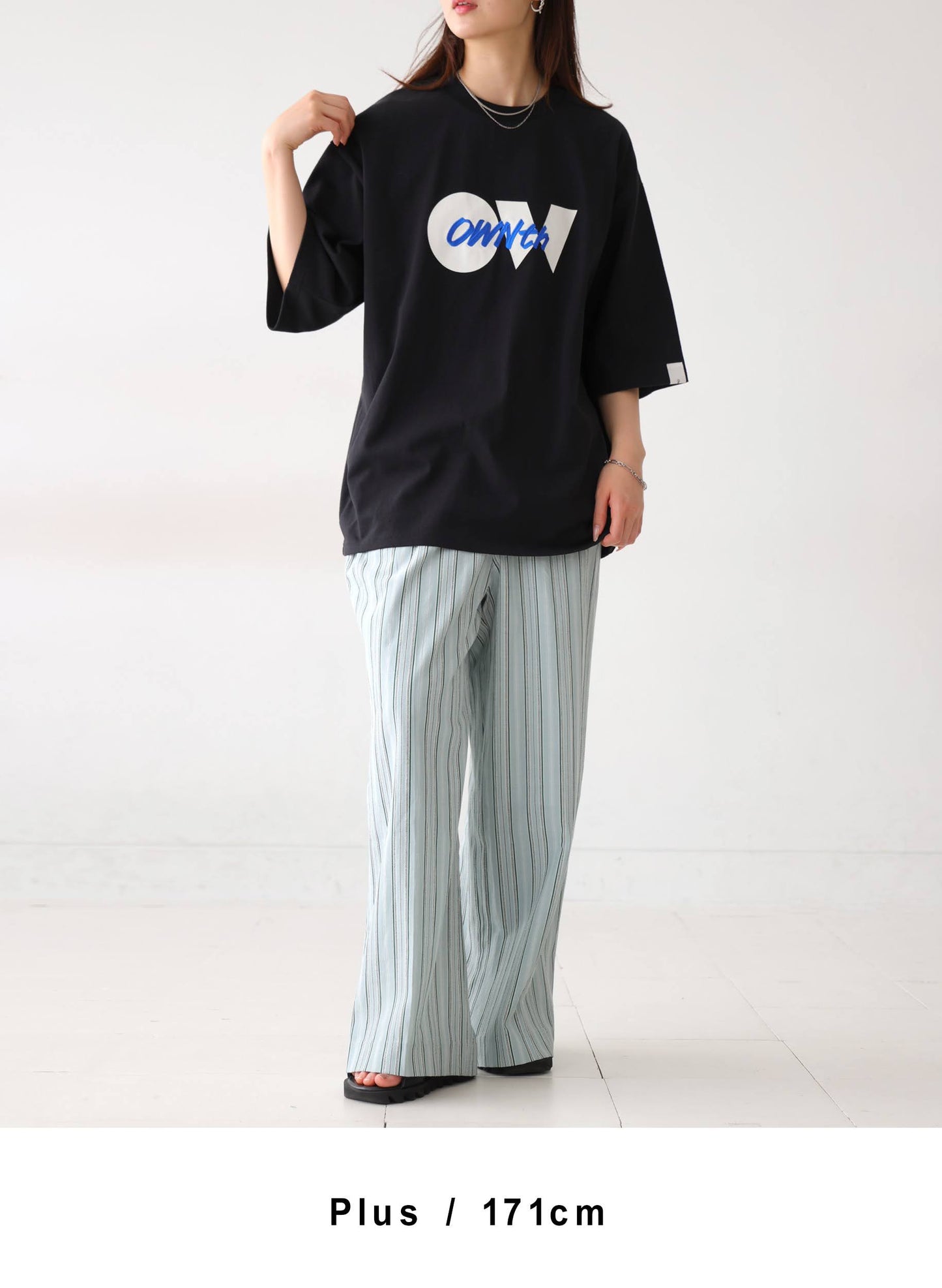 OWNth(オンス) ロゴ刺繍Tシャツ きれいめ ユニセックス ブラック 黒