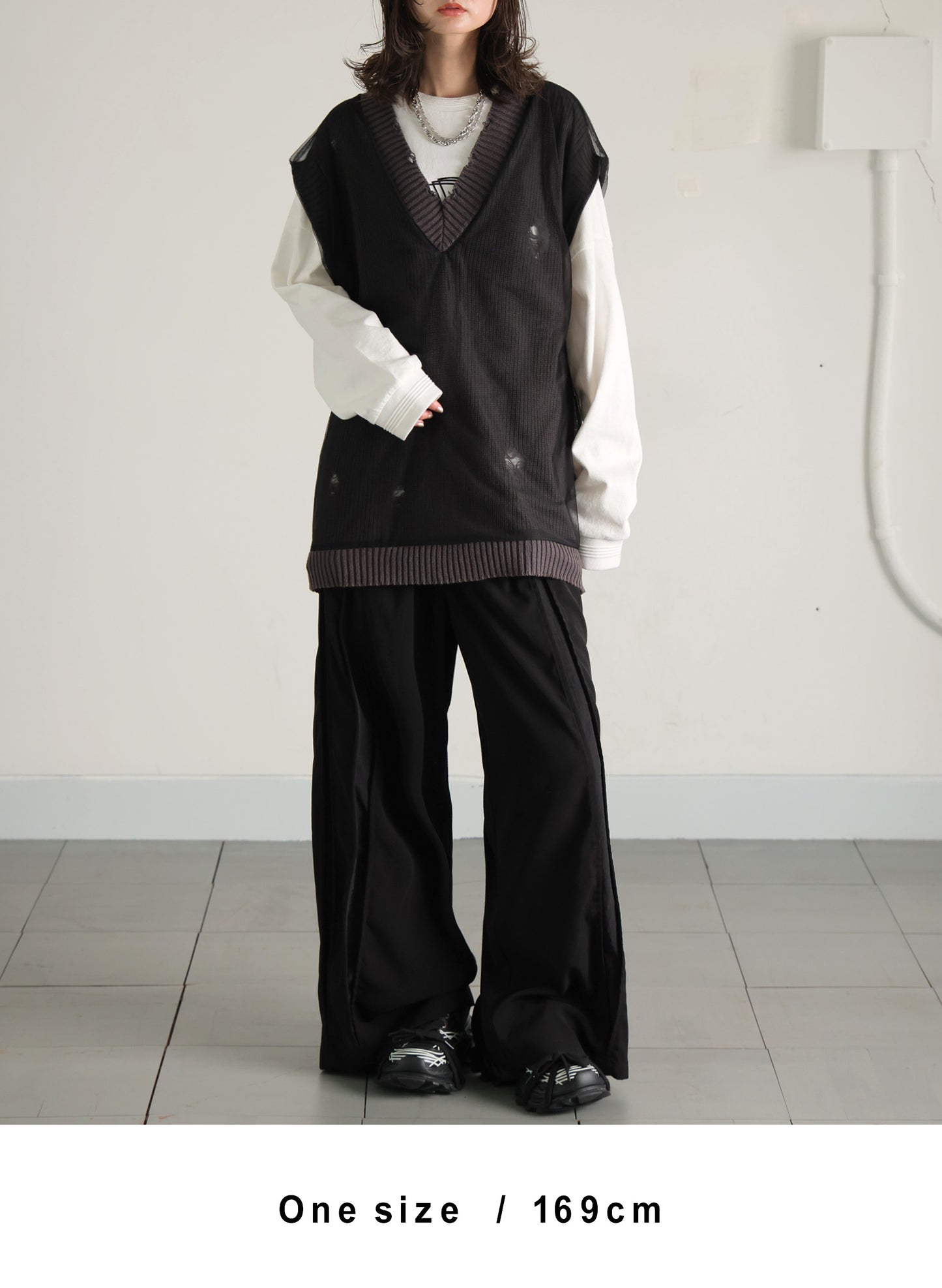 OWNth(オンス) チュールデザインダメージニットベスト きれいめ レディース ブラック 黒