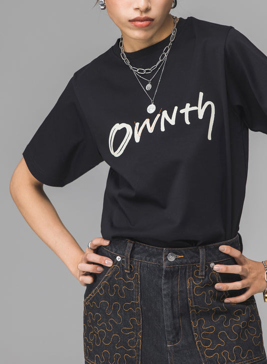 OWNth(オンス) ステッチデザインロゴTシャツ きれいめ レディース ブラック 黒