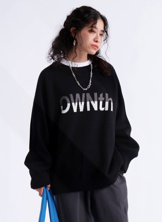 OWNth(オンス) ダブルジャガード”OWNth”ロゴニットプルオーバー きれいめ レディース　ブラック　黒