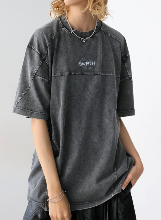 OWNth(オンス) リブ切替デザインTシャツ きれいめ ユニセックス　ブラック　黒
