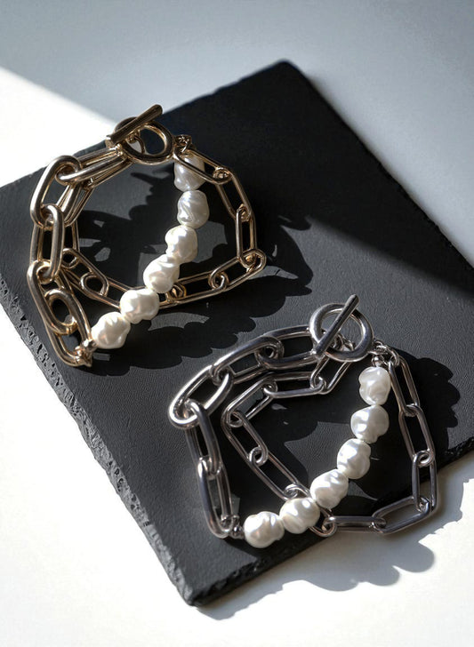 OWNth(オンス) パール×ボリュームチェーン2連ブレスレット きれいめ レディース ゴールド シルバー