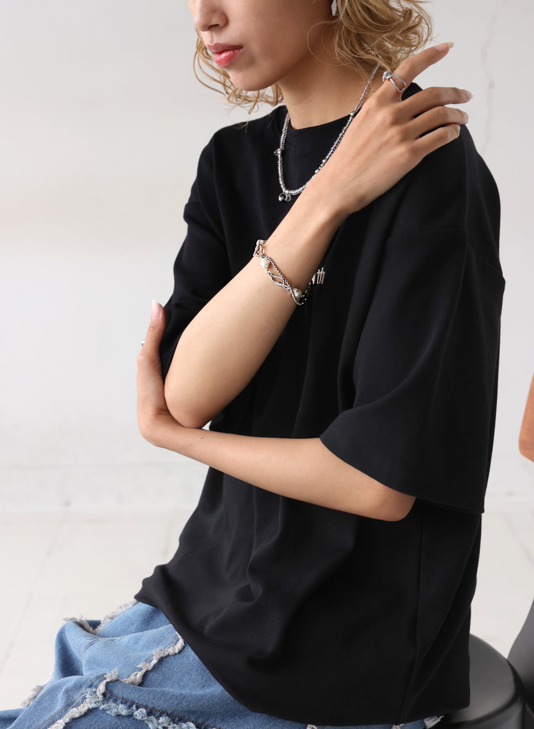 OWNth(オンス) パール×ミックスチェーンデザインブレスレット きれいめ レディース　シルバー
