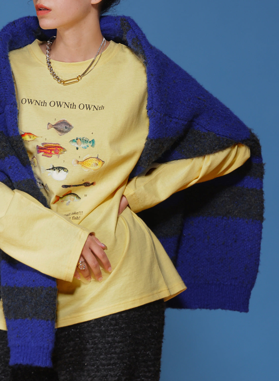 OWNth(オンス) ”fishing club OWNth"クルーネックロングスリーブTシャツ きれいめ レディース　イエロー　黄色