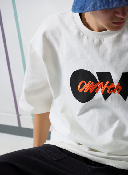 OWNth(オンス) ロゴ刺繍Ｔシャツ きれいめ ユニセックス　ホワイト　白